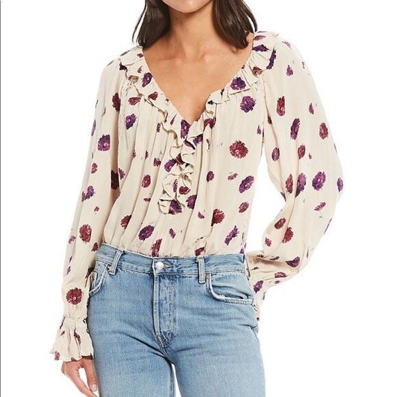 NWT Free People Poppy Floral V-neck Bodysuit Sz XS - Picture 3 of 12
